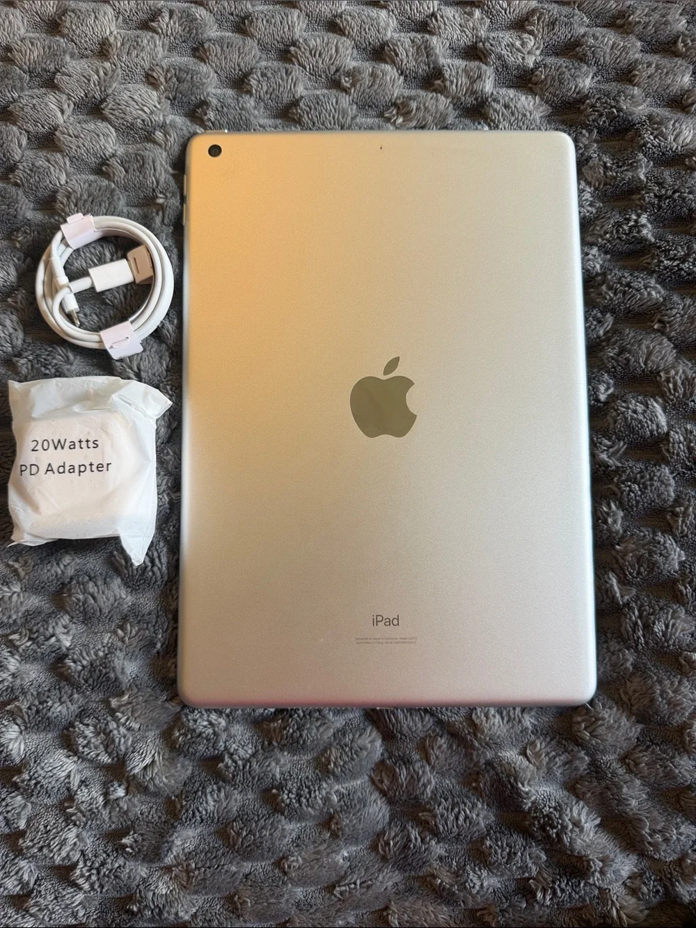 Apple iPad in White with Silver Charger and Cable